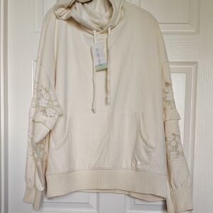 NWT Altar'd State Revival Lace Sleeves Hoodie Ivory XL